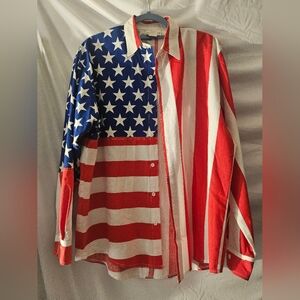 Vintage Carabella American USA Flag Red White Blue Button Down Ls Shirt Xl